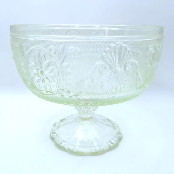 Vintage Pressed Glass Pedestal Bowl Floral Scroll Pattern EAPG Style Candy Dish - Picture 1 of 14